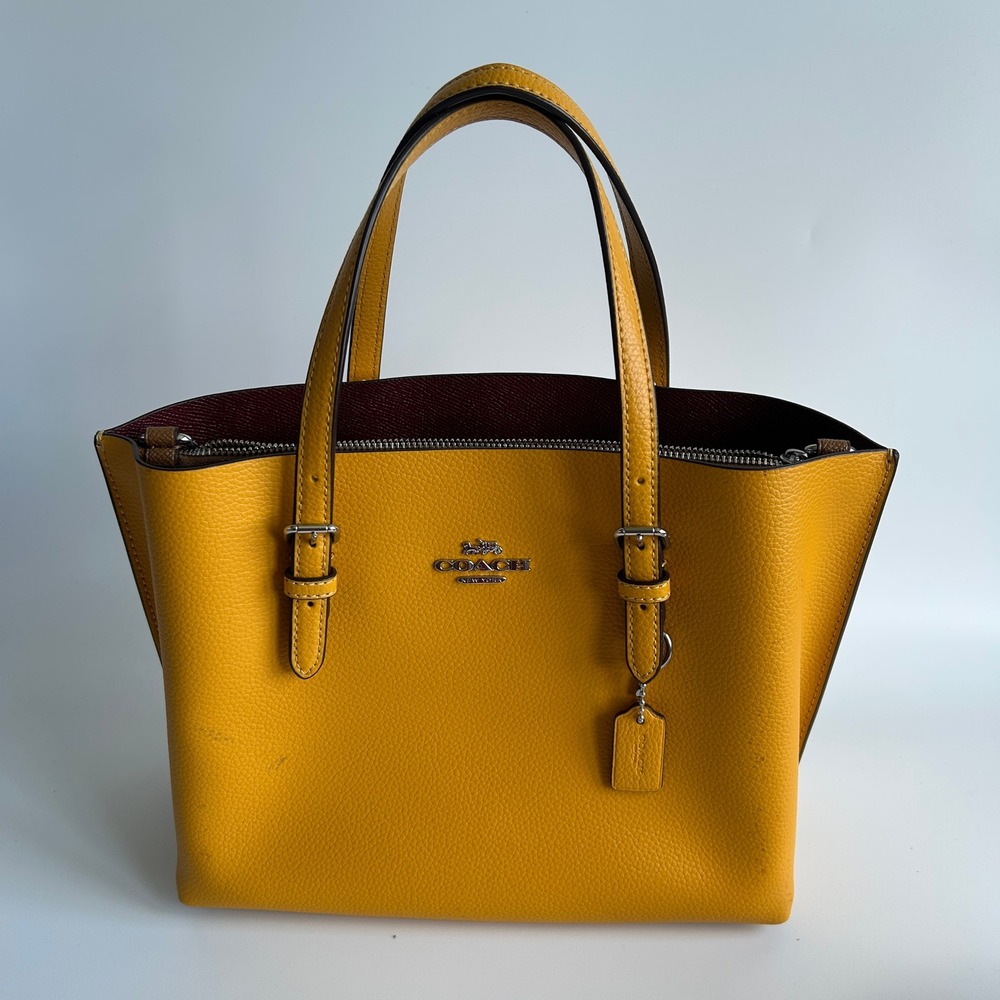 Coach Mollie Tote 25 Ochre Yellow Pebbled Leather Bag Good